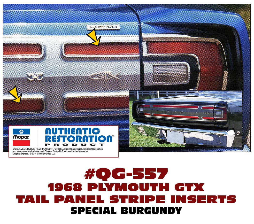 GE-QG-557 1968 PLYMOUTH GTX - TAIL PANEL STRIPE KIT - SPECIAL BURGUNDY