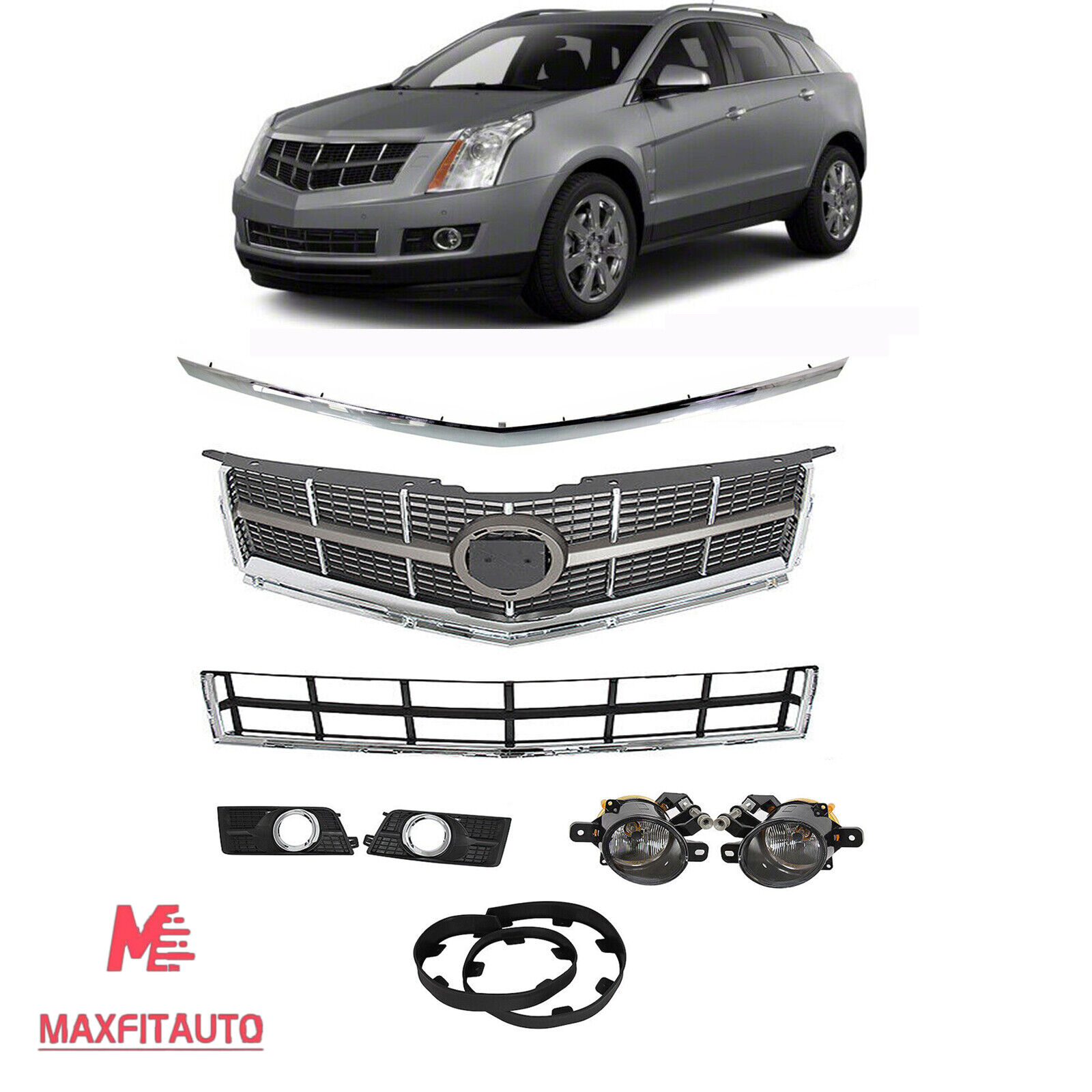 Fit Cadillac SRX 2010-2012 Front Grille Fog Lights and Bezels/Lower Deflector