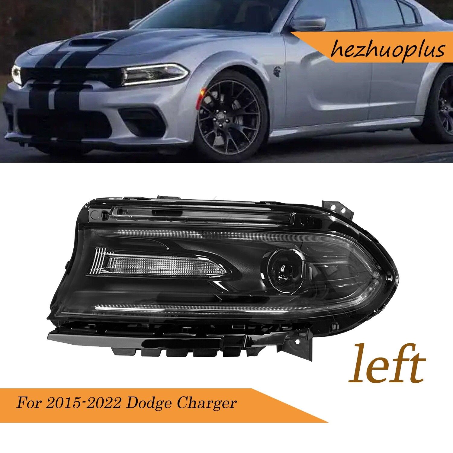 For 2015-2022 Dodge ChargerÂ W/Halogen Headlight  Black Housing Driver LH Side