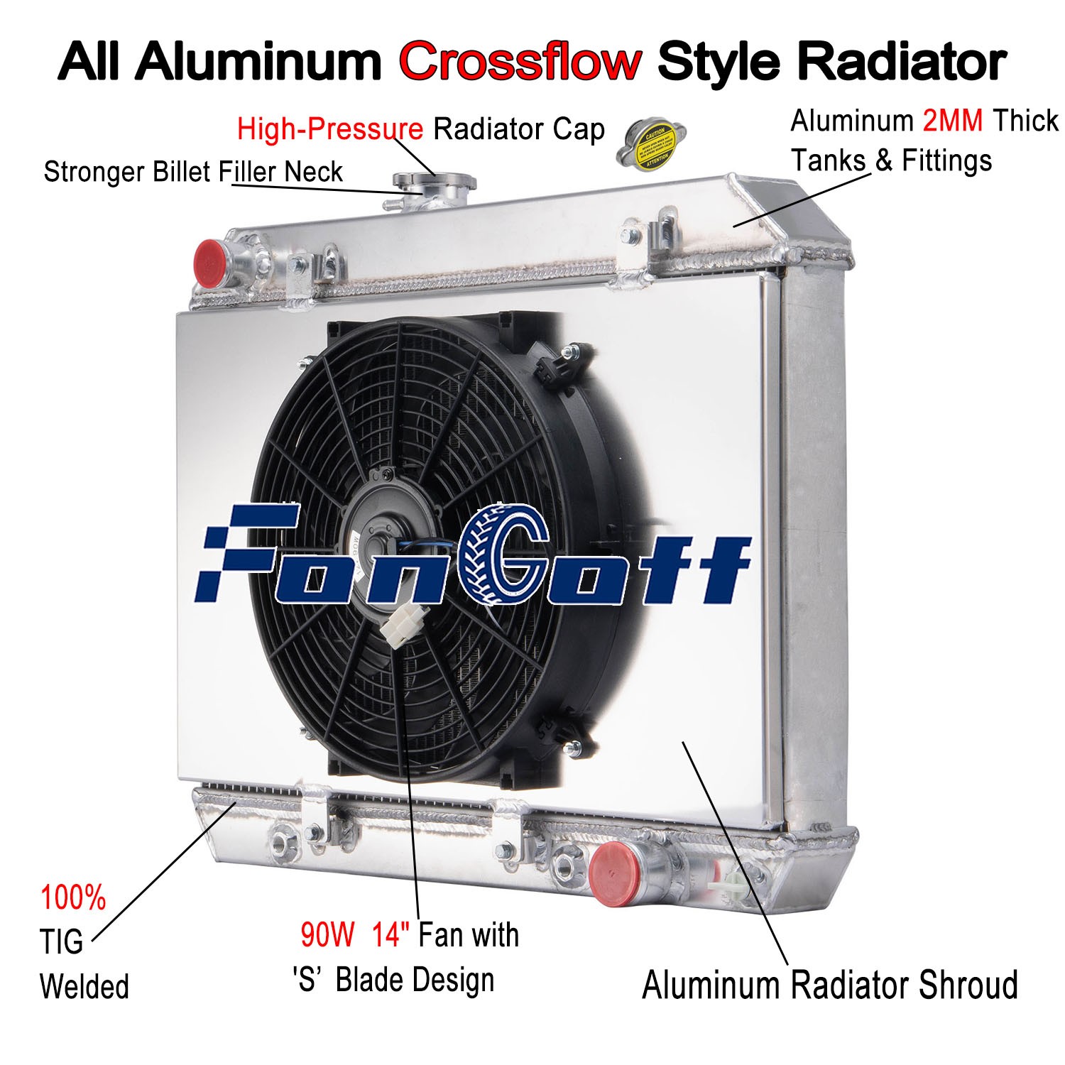4 Row Radiator Shroud Fan For 1964-1967 Pontiac Le-Mans Tempest GTO 5.3L V8