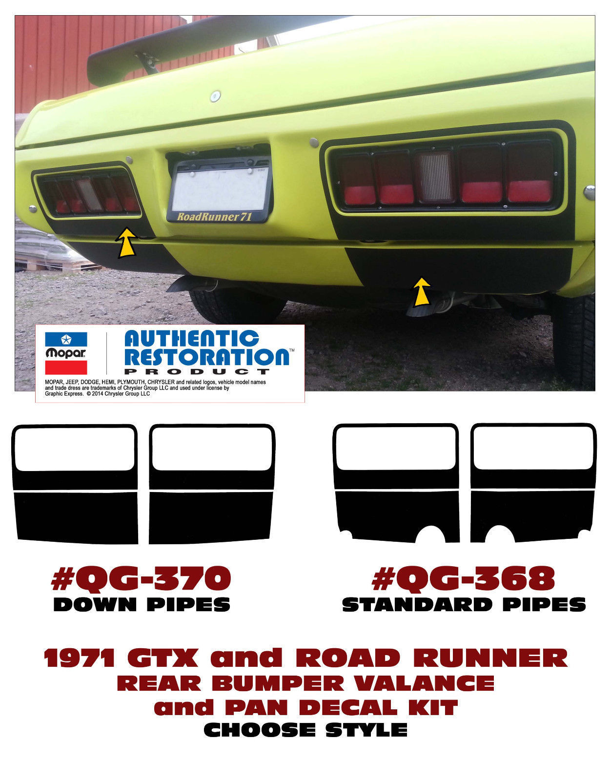 GE-QG-368 QG-370 1971 PLYMOUTH GTX / ROAD RUNNER - REAR BUMPER VALANCE-PAN DECAL