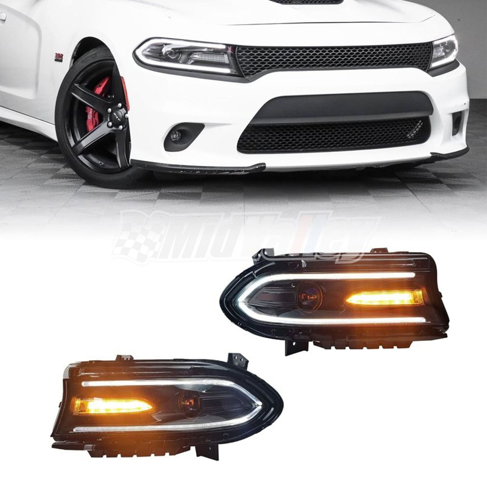 Fits 15-20 Dodge Charger Pair Headlights LED Dual Beam Projector 68214398AA