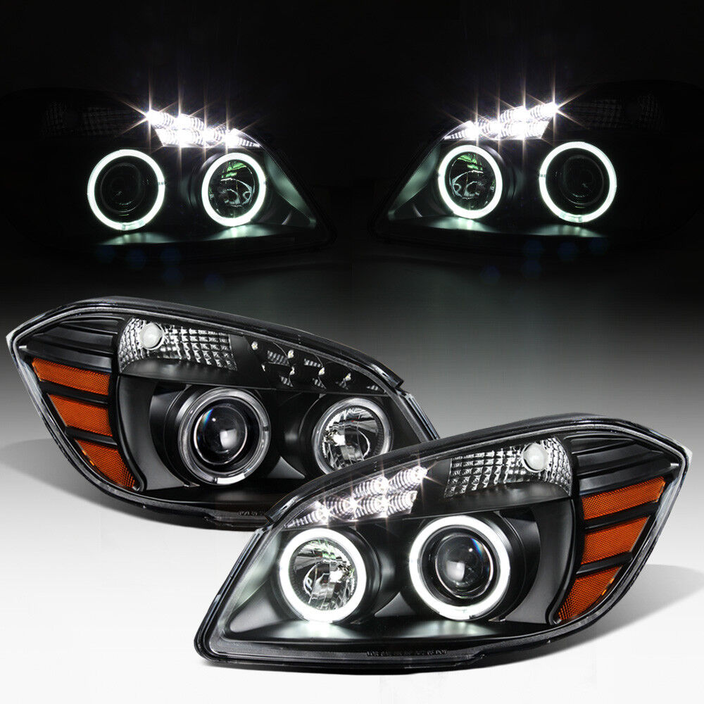 Black 2005-2010 Chevy Cobalt 07-10 Pontiac G5 LED DRL Halo Projector Headlights