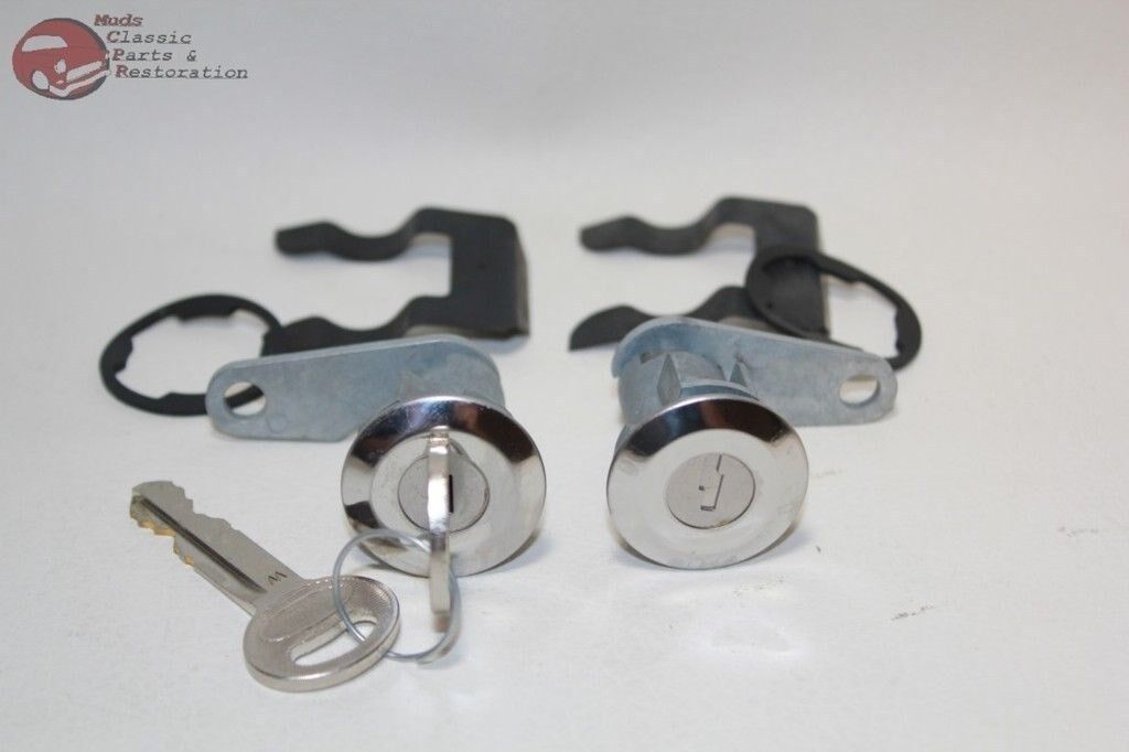 81-93 Mustang Ford Truck Door Lock Cylinder Key Set Chrome Cap Flat Pawl New