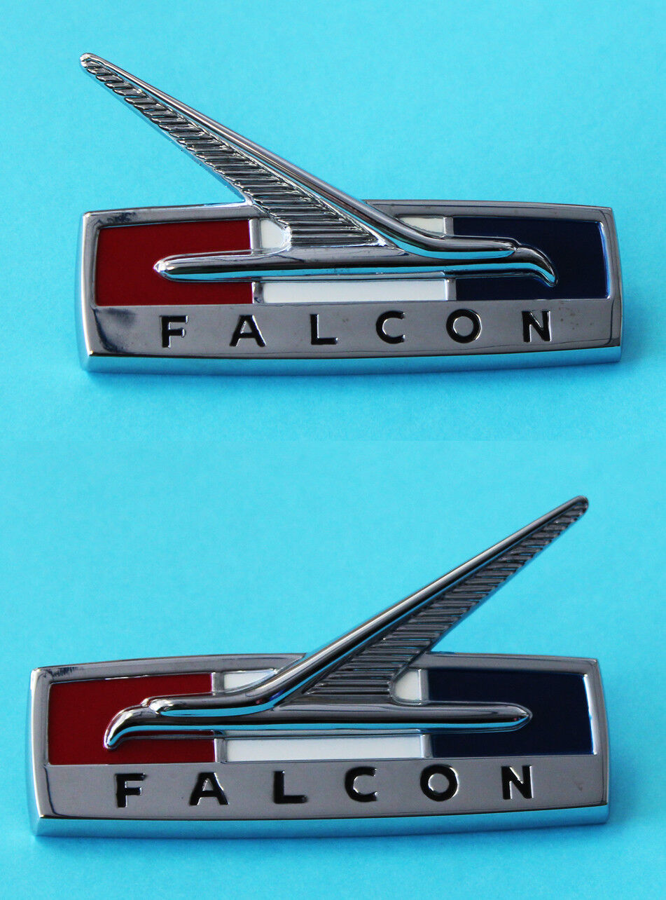 New 1964 Ford Falcon Chrome Front Fender Emblems Pair both Left, Right 