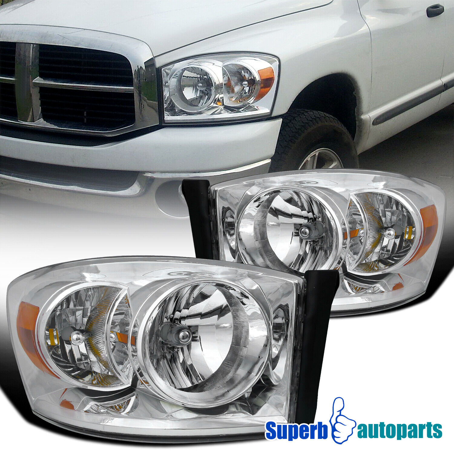 Fits 2006-2008 Dodge Ram 1500 2500 3500 Clear Headlights Head Lamps Assembly