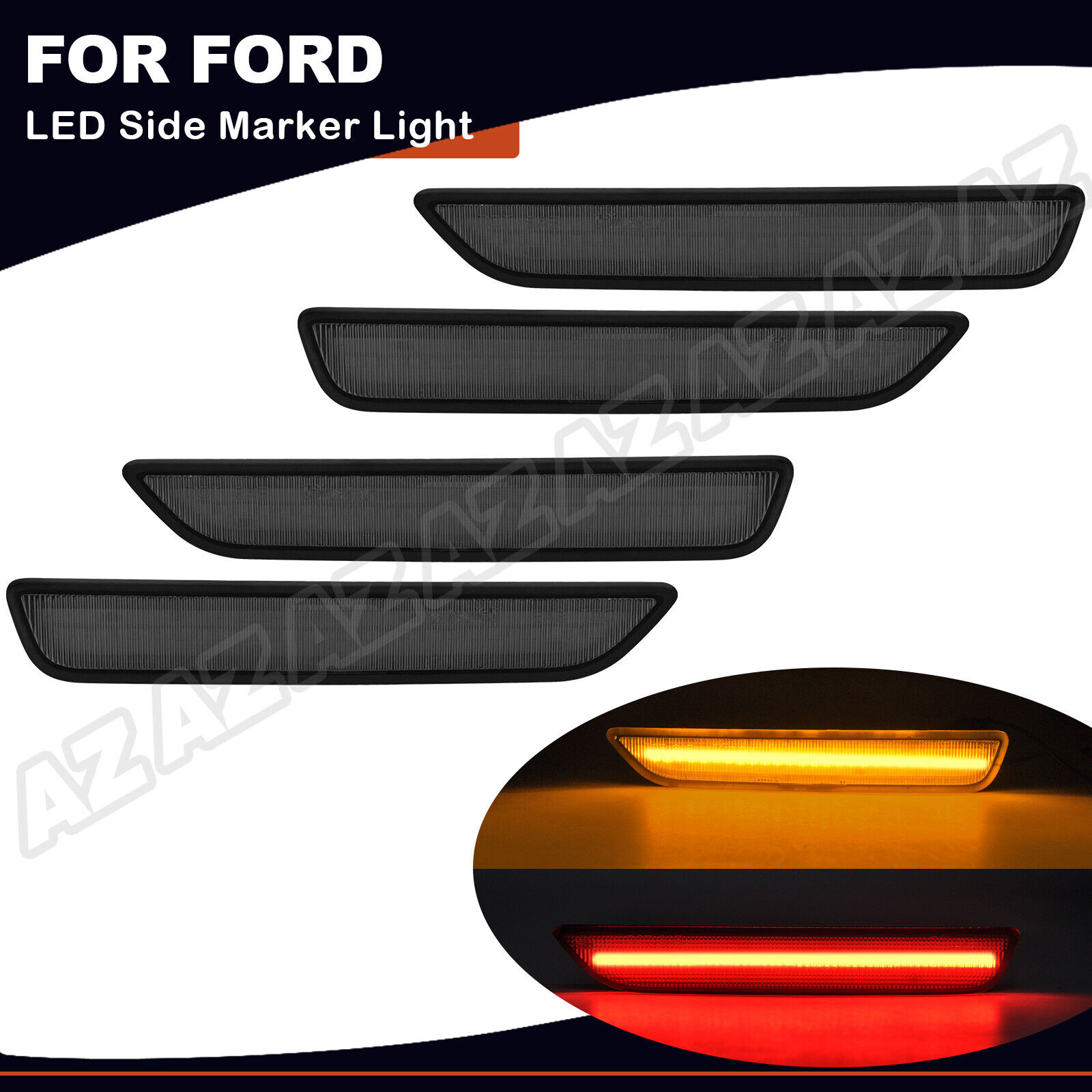 For FORD MUSTANG 2010-2014 Front & Rear LED Side Marker Light Lamp Smoked 4PCS