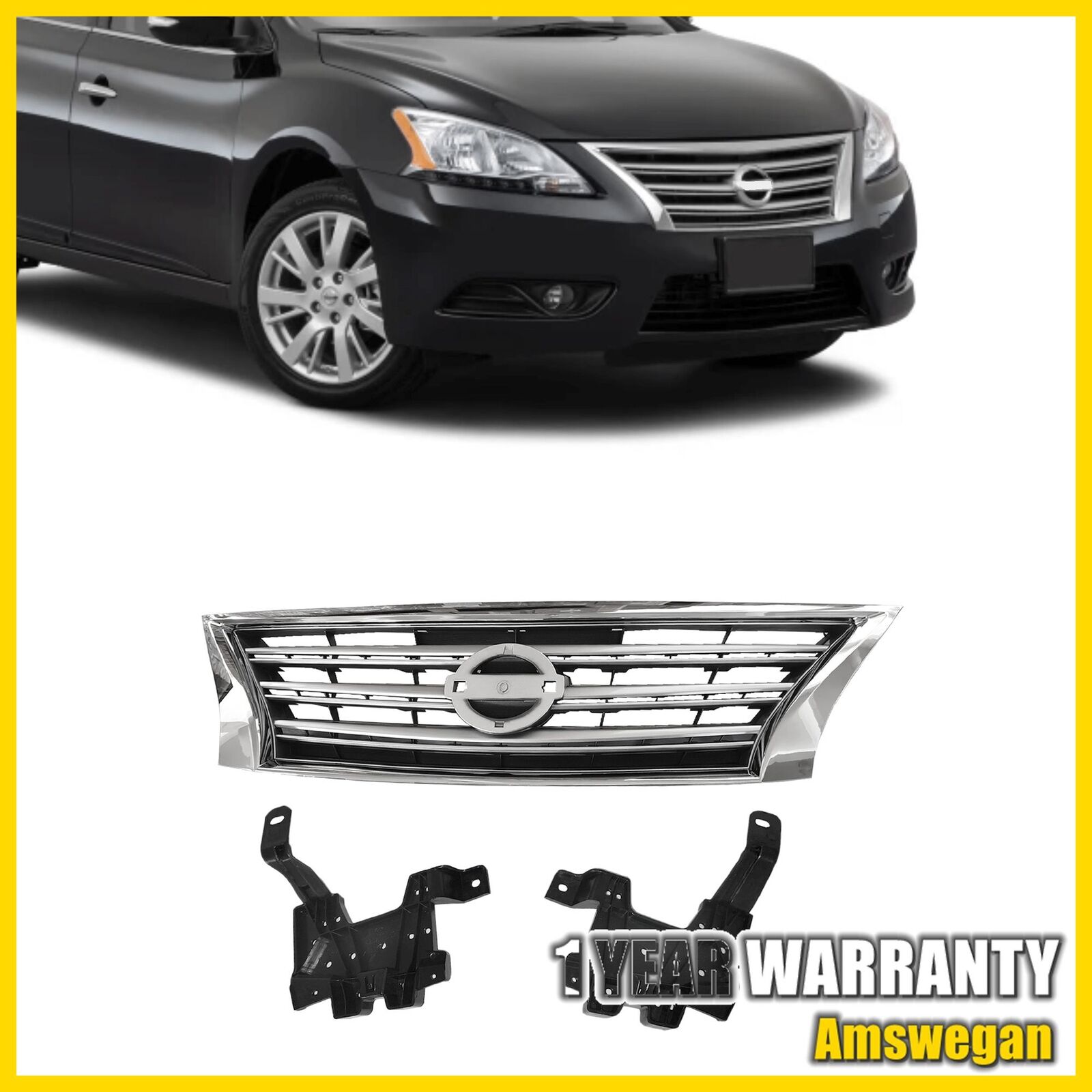 Front Shell Silver Insert W/ Chrome Grille FOR 2013 2014 2015 Nissan Sentra