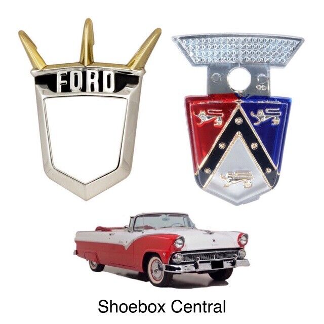 1955 Ford Fairlane Hood Emblem & Bezel Crest Ornament Medallion