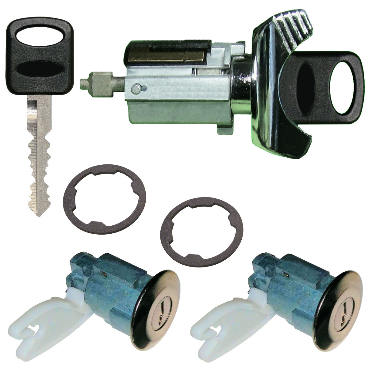 Ford Ignition Key Switch Lock Cylinder & Two Door CHROME Tumbler Set 2 Keys