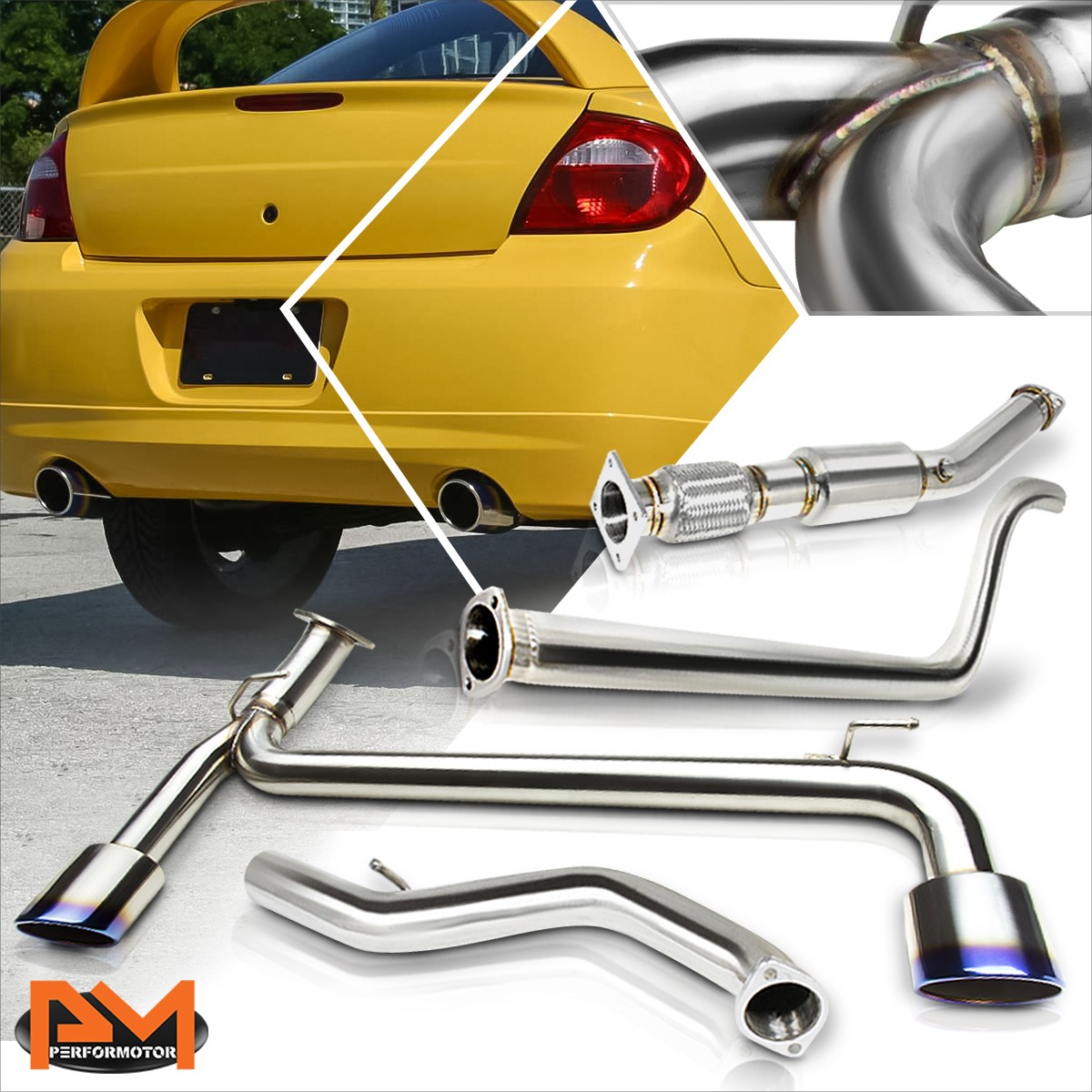 For 03-05 Dodge Neon SRT-4 S.Steel Dual Muffler Burnt Tip Catback Exhaust System
