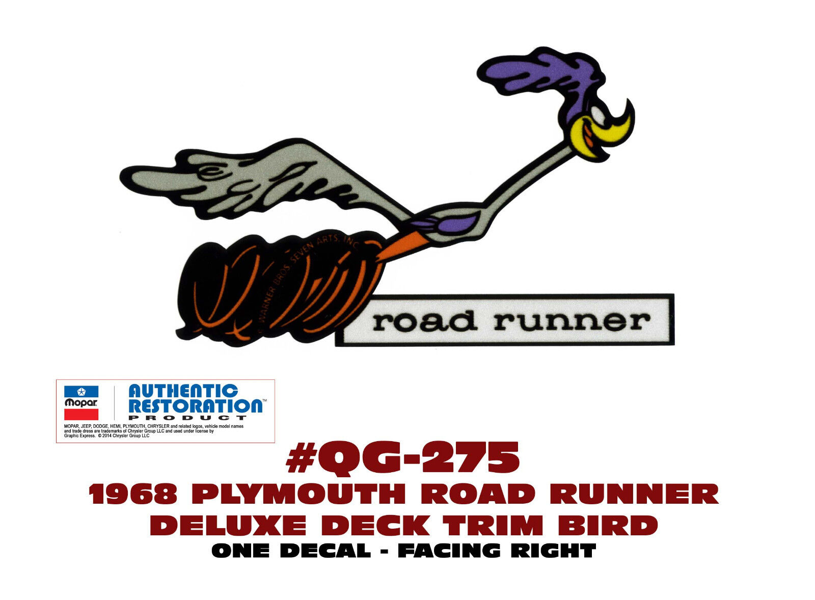QG-275 1968 PLYMOUTH ROAD RUNNER - DELUXE DECK TRIM - BIRD with NAME DECAL