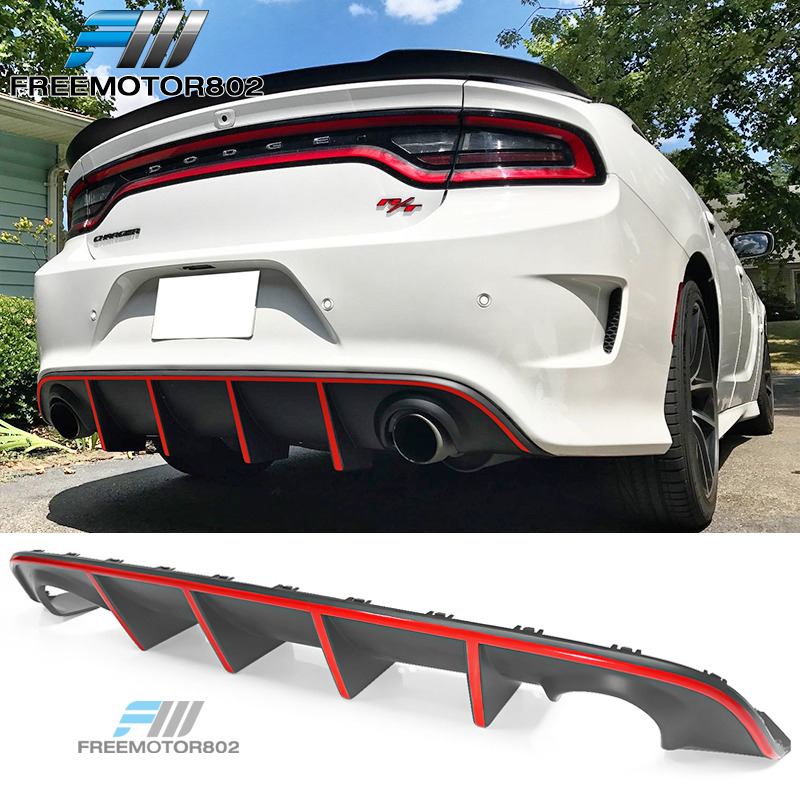 Fits 15-23 Dodge Charger SRT Factory Style Rear Diffuser w/ Red Reflective Tape