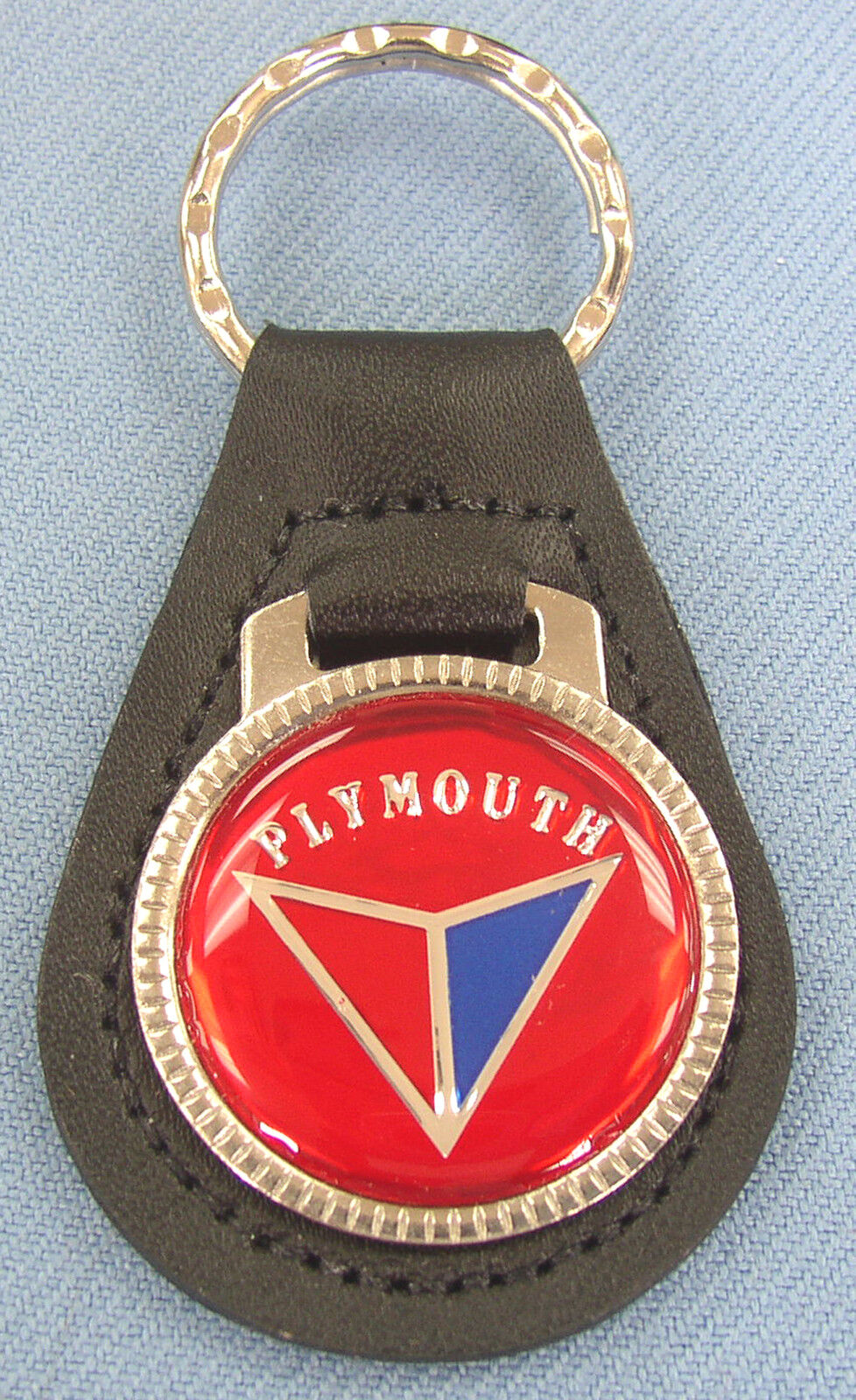 Vintage Red Plymouth VALIANT #3383 Black Leather Chrome Key Ring Key Fob 