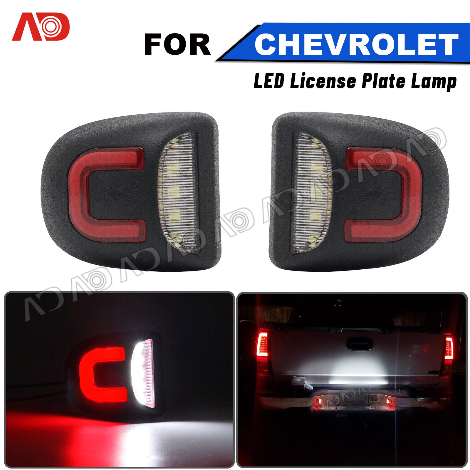 Red Tube LED White License Plate Lights For Chevy Silverado GMC Sierra 1500 2500