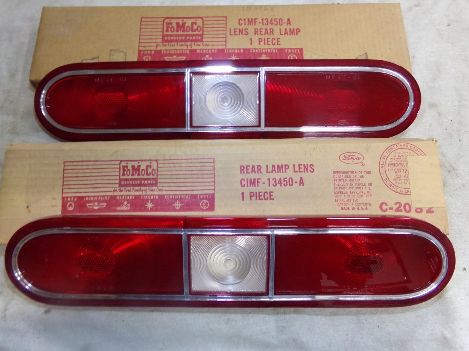 Taillamp Lenses, RH & LH Pair, 1961 Mercury Meteor (600), NOS