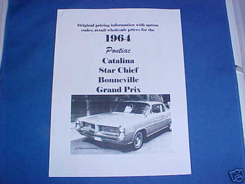 1964 Pontiac Catalina Bonneville Grand Prix Star Chief dealer pricing options 64