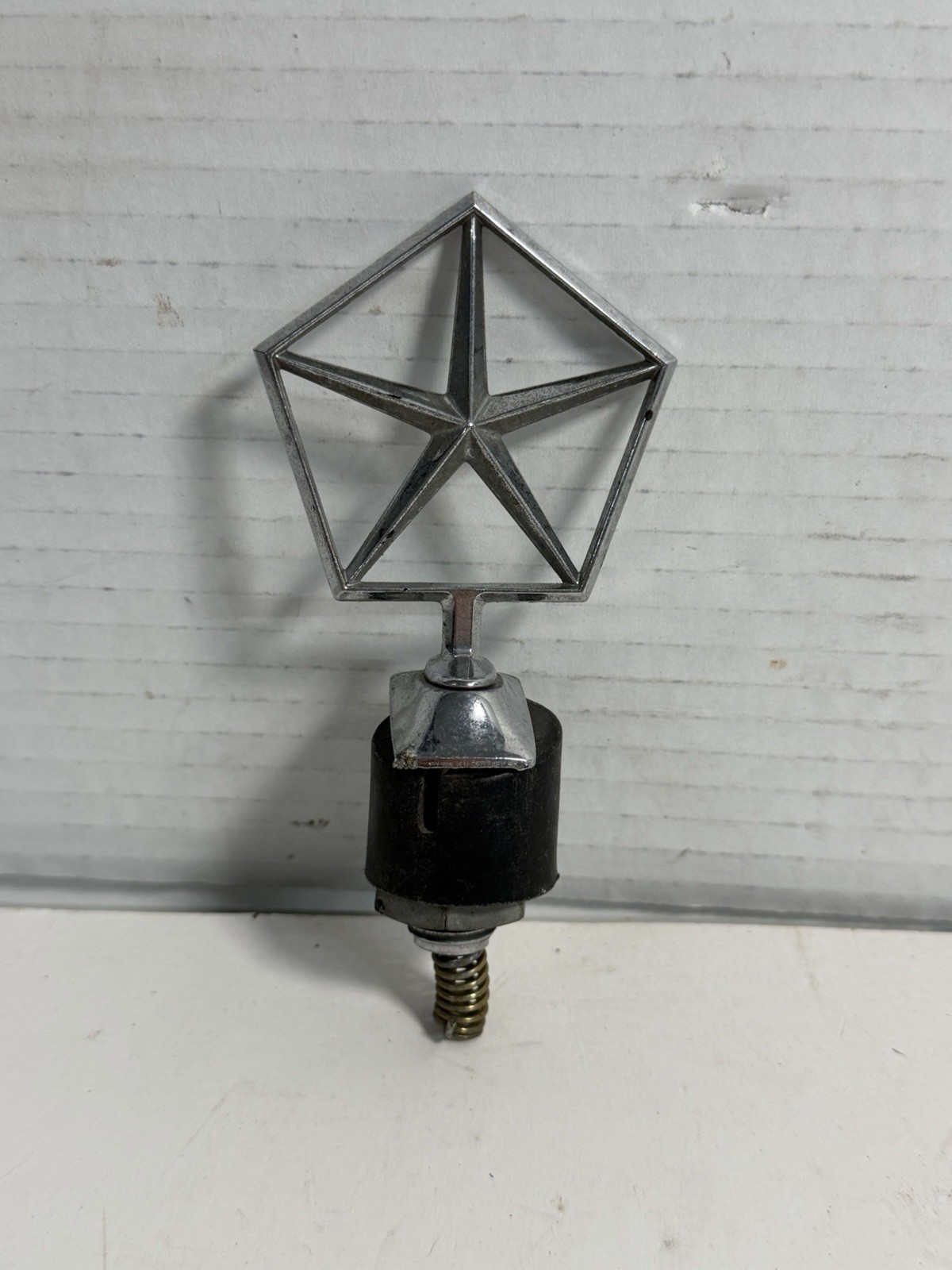MoPar Pentastar Plymouth Dodge Chrysler Spring Hood Ornament  w/base & nut Vtg