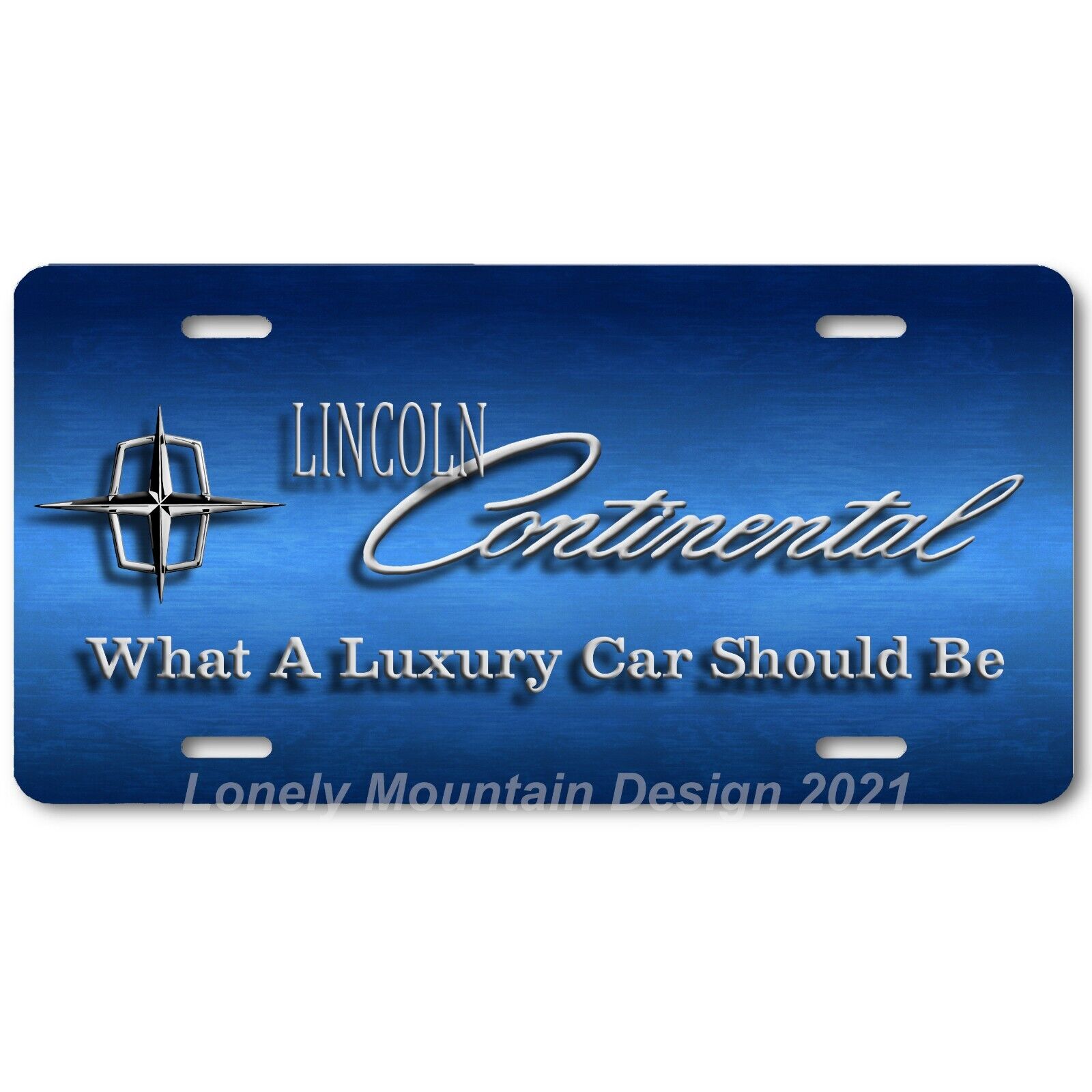 Lincoln Continental Inspired Art on Blue FLAT Aluminum Novelty License Tag Plate