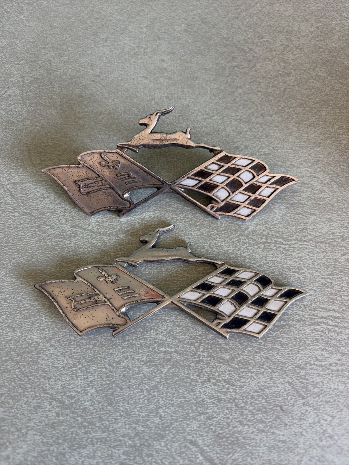 Vintage 1958 - 1961 OEM Chevrolet Impala Quarter Panel Crossed Flag Emblem Set