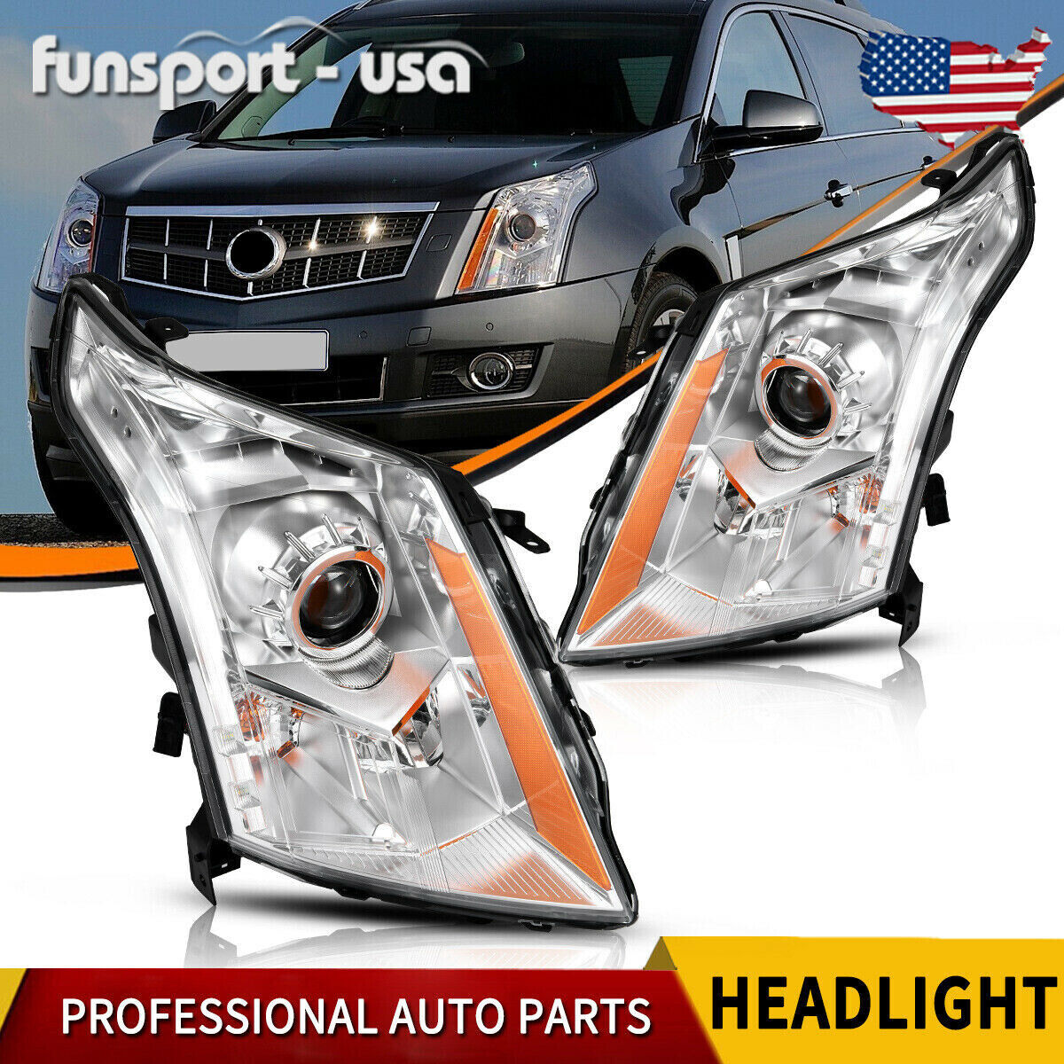 Halogen Model Headlights Headlamps For 2010-2016 Cadillac SRX 4 Dr Factory Lamps