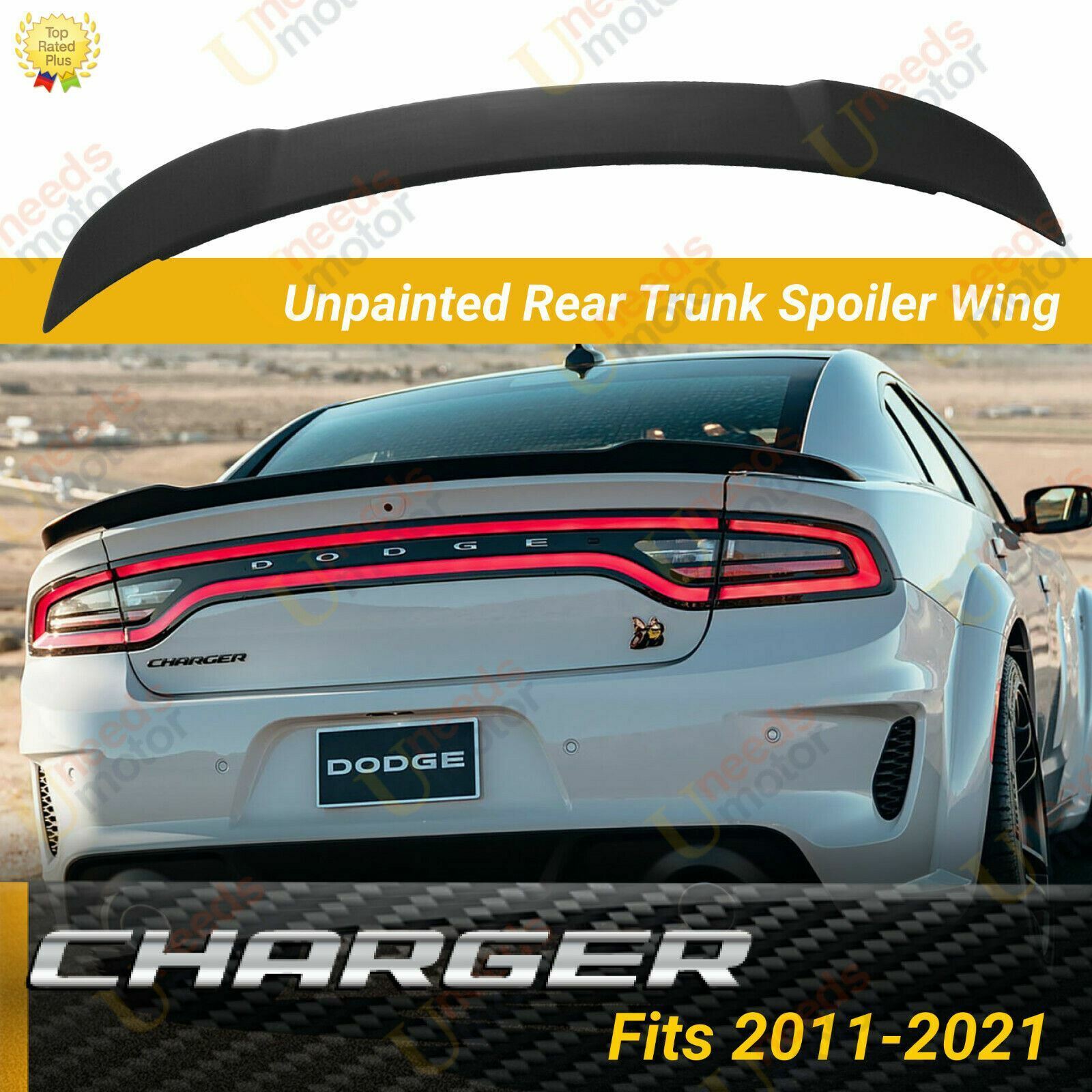 Fits Dodge Charger 2011-2021 unpainted matte Black Hellcat SRT Rear Spoiler Wing