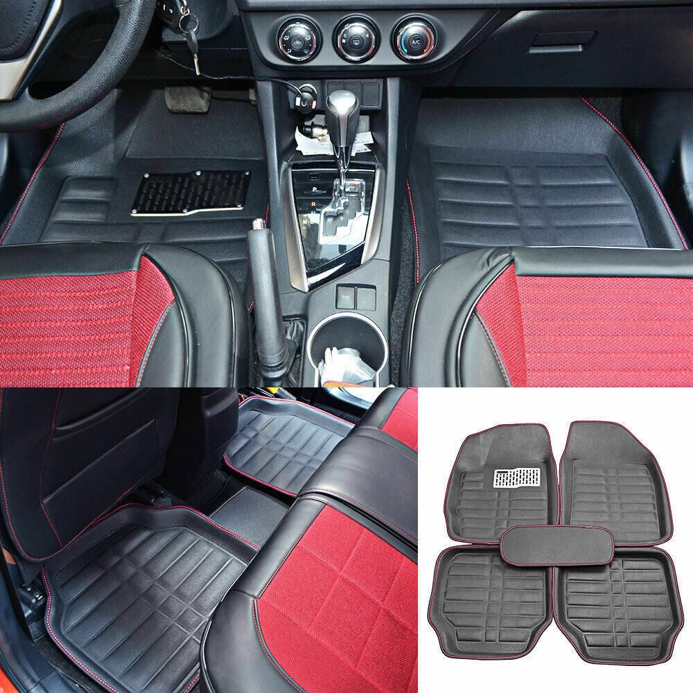 Auto Floor Mats for Leather Liners Black Heavy Duty All Weather for Car 5pc Set