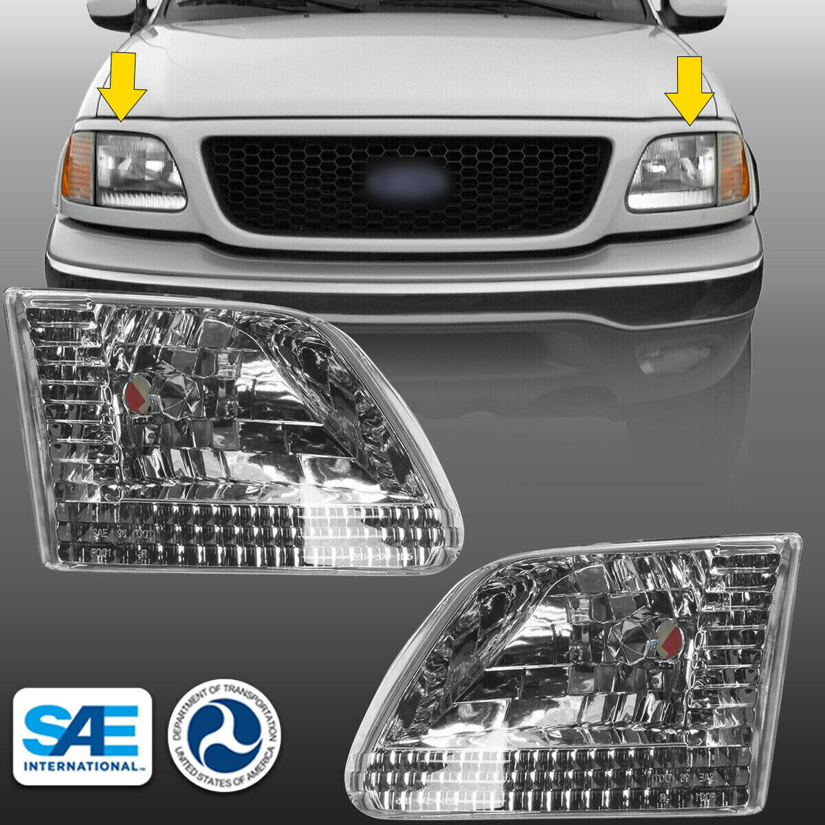 Pair For 1997-2003 Ford F-150 Headlights 97-99 F-250 97-02 Expedition Headlamps
