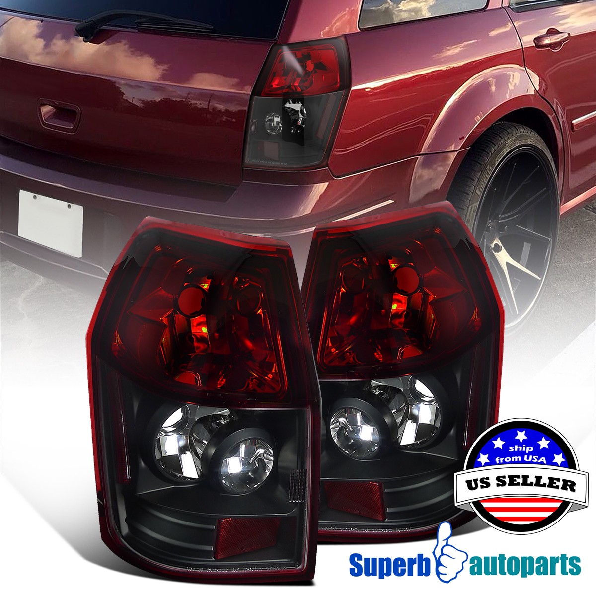 Fits 2005-2008 Dodge Magnum Replacement Tail Lights Brake Lamps Red/Black