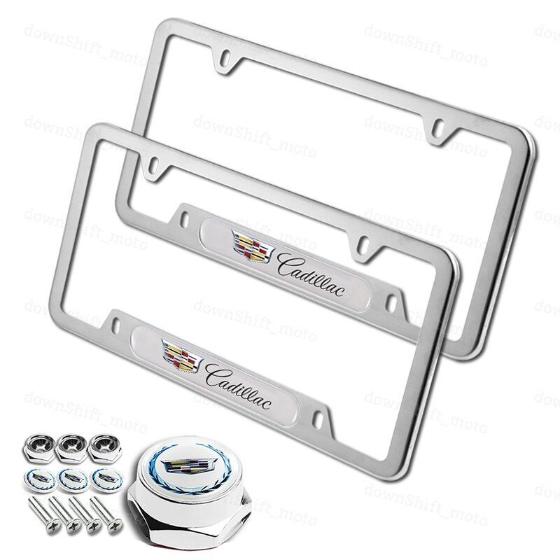 1 Pair For CADILLAC Silver Stainless Steel License Plate Frame w/ Screw Set New