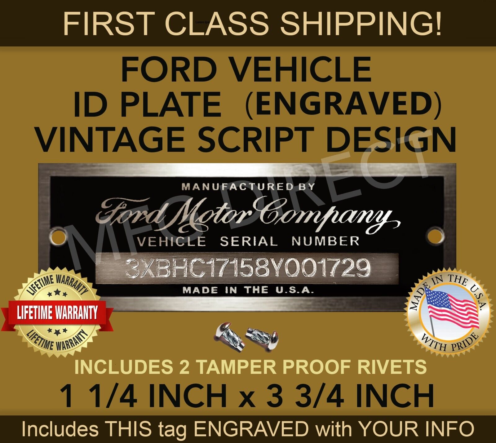 SERIAL NUMBER ID DATA PLATE MODEL TAG CUSTOM ENGRAVED WITH YOUR INFO USA SHIP