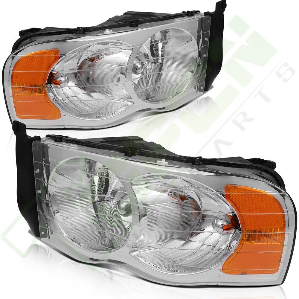 For 02-05 Dodge Ram 1500 - 3500 Chrome Housing Headlights Assembly Headlamp Pair