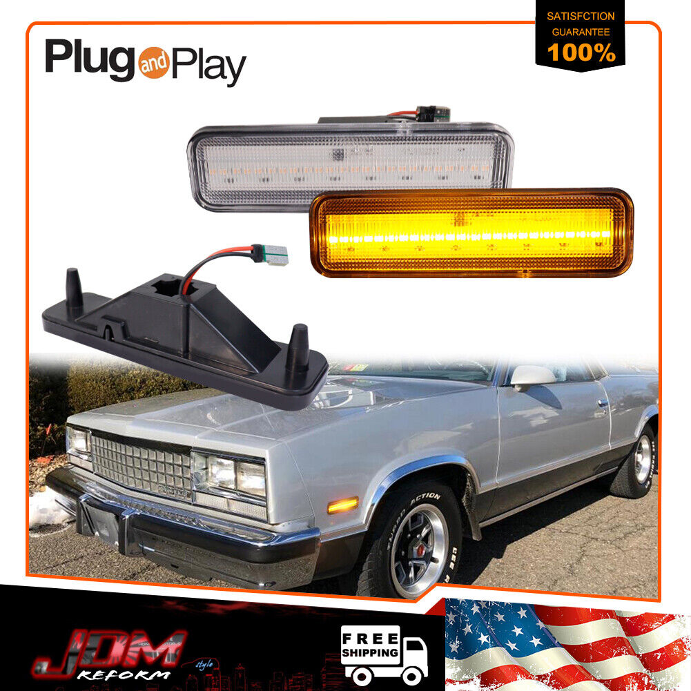 For 82-87 El Camino & Caballero Clear Amber LED Front Bumper Side Marker Lights