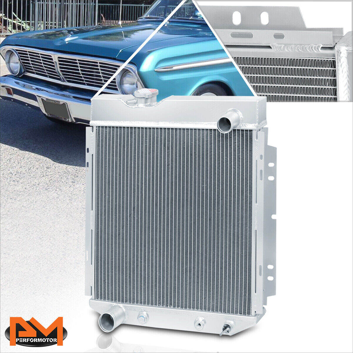 For 65-66 Ford Mustang/64-65 Mercury Comet Aluminum Core 3-Row Cooling Radiator