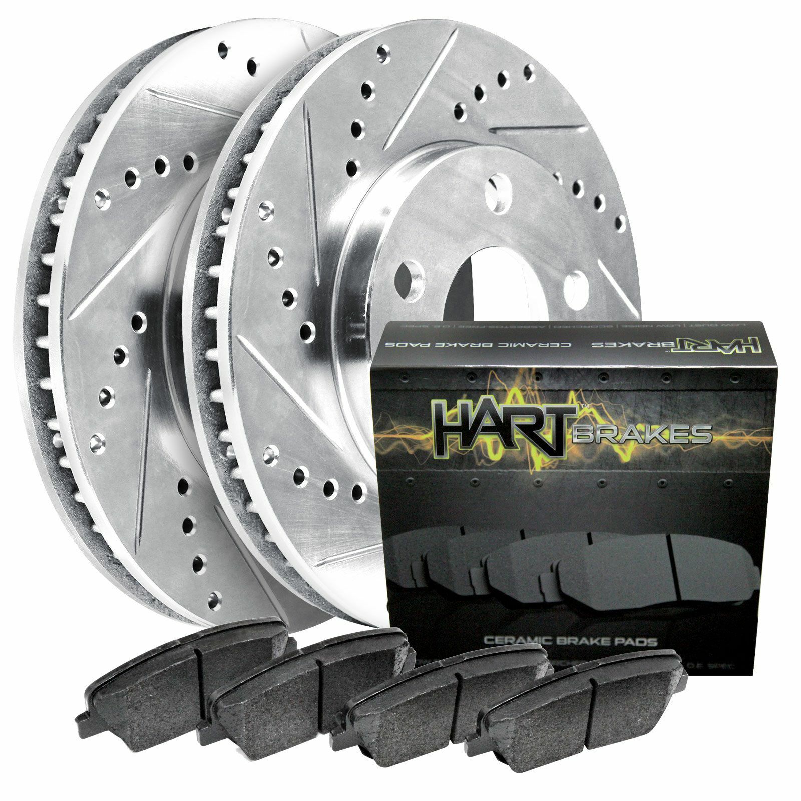 Fits Plymouth Duster, Scamp, Valiant Front Drill Slot Brake Rotors+Ceramic Pads