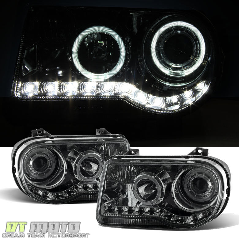 Smoked 2005-2010 Chrysler 300C LED Halo Projector Headlights 05-10 Left+Right