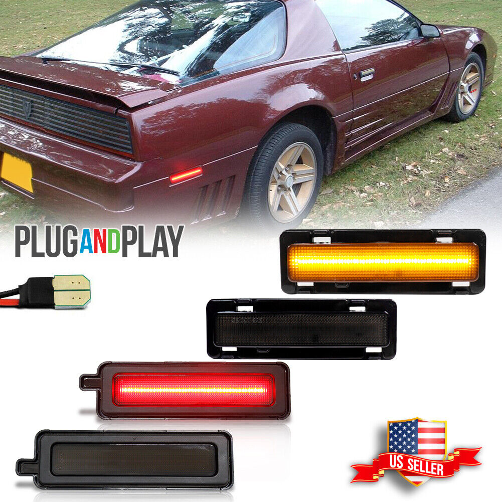 4x Smoke LED Front & Rear Side Marker Lights For 82-92 Pontiac Trans Am Firebird