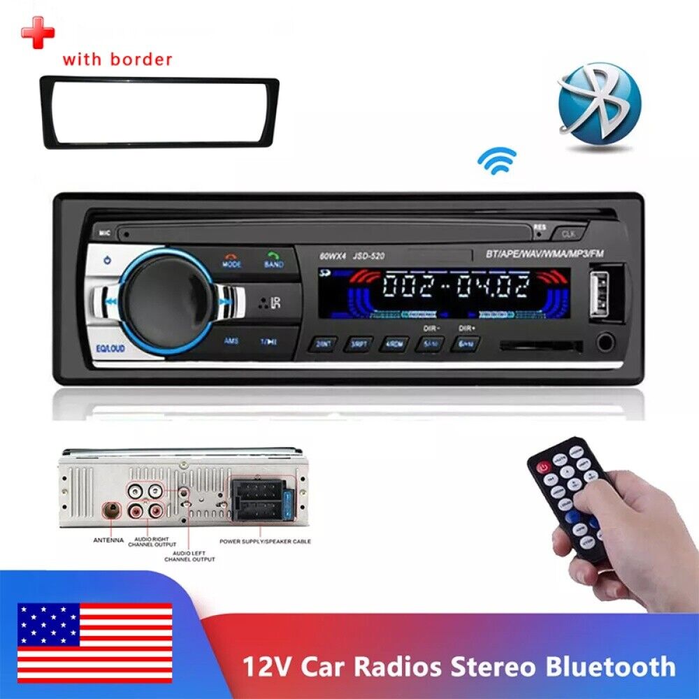 Car Bluetooth Stereo Radio FM In Dash Handsfree TF/USB AUX 12V Head Unit 1 DIN