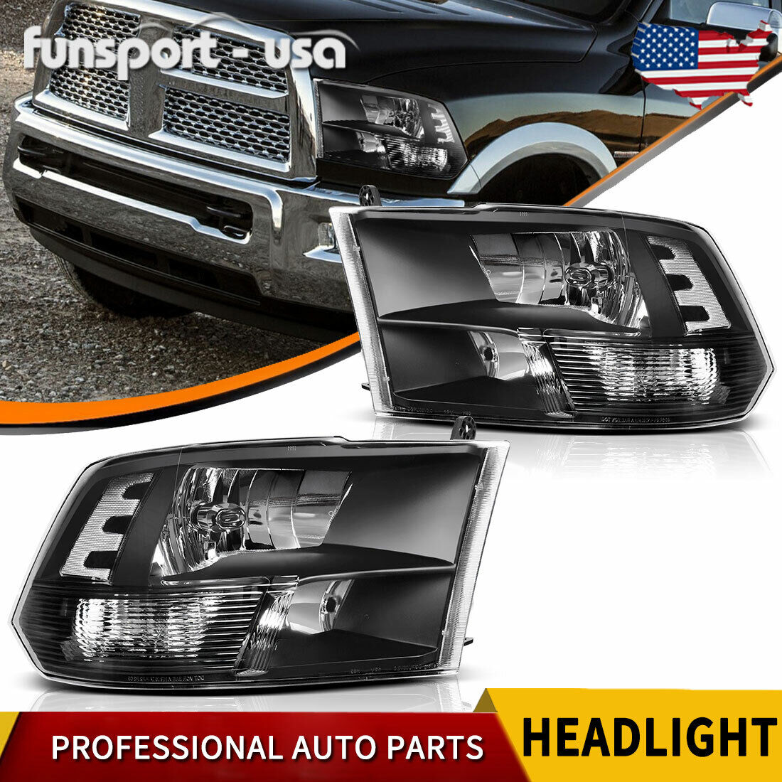 Quad Style Headlights Clear Corner Headlamp For 09-18 Dodge Ram 1500 2500 3500
