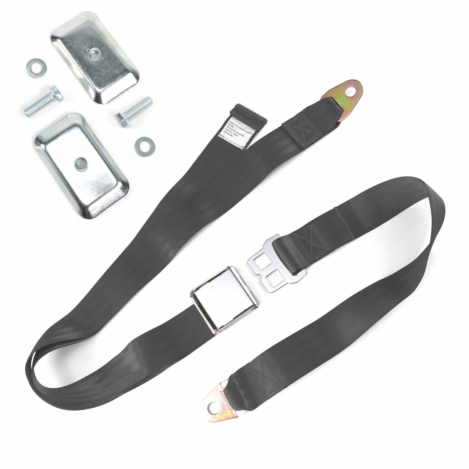 2pt Charcoal Airplane Buckle Lap Seat Belt w/ Flat Plate Hardware