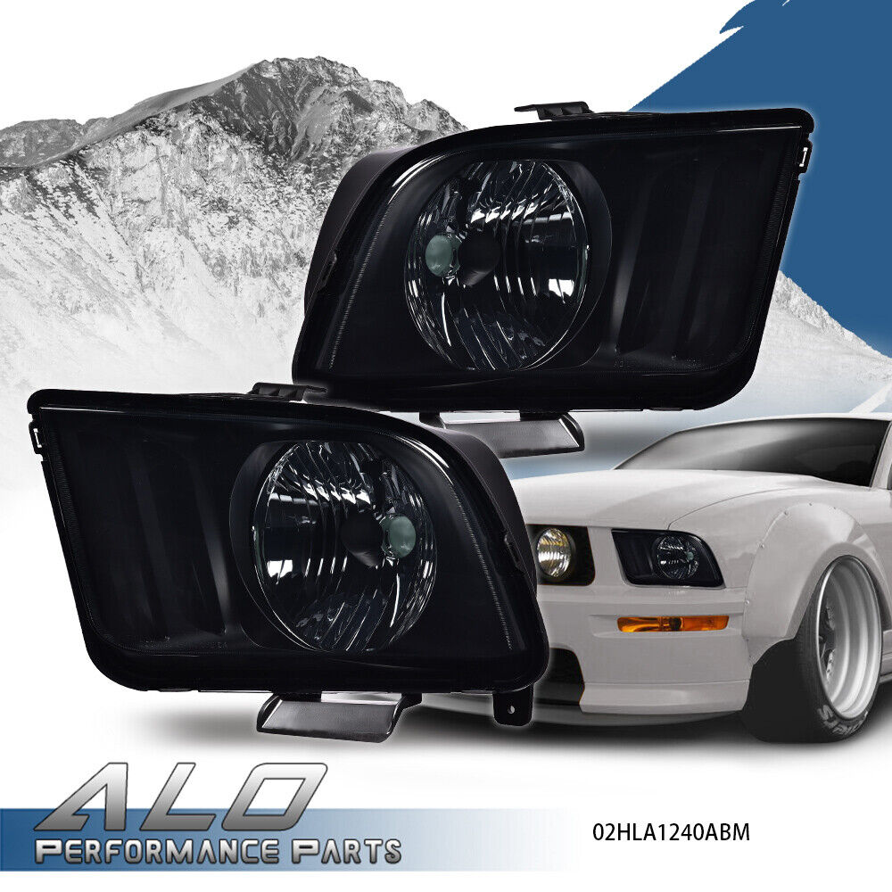 Fit For 2005-2009 Ford Mustang Black Housing Smoke Lens Headlights Left+Right