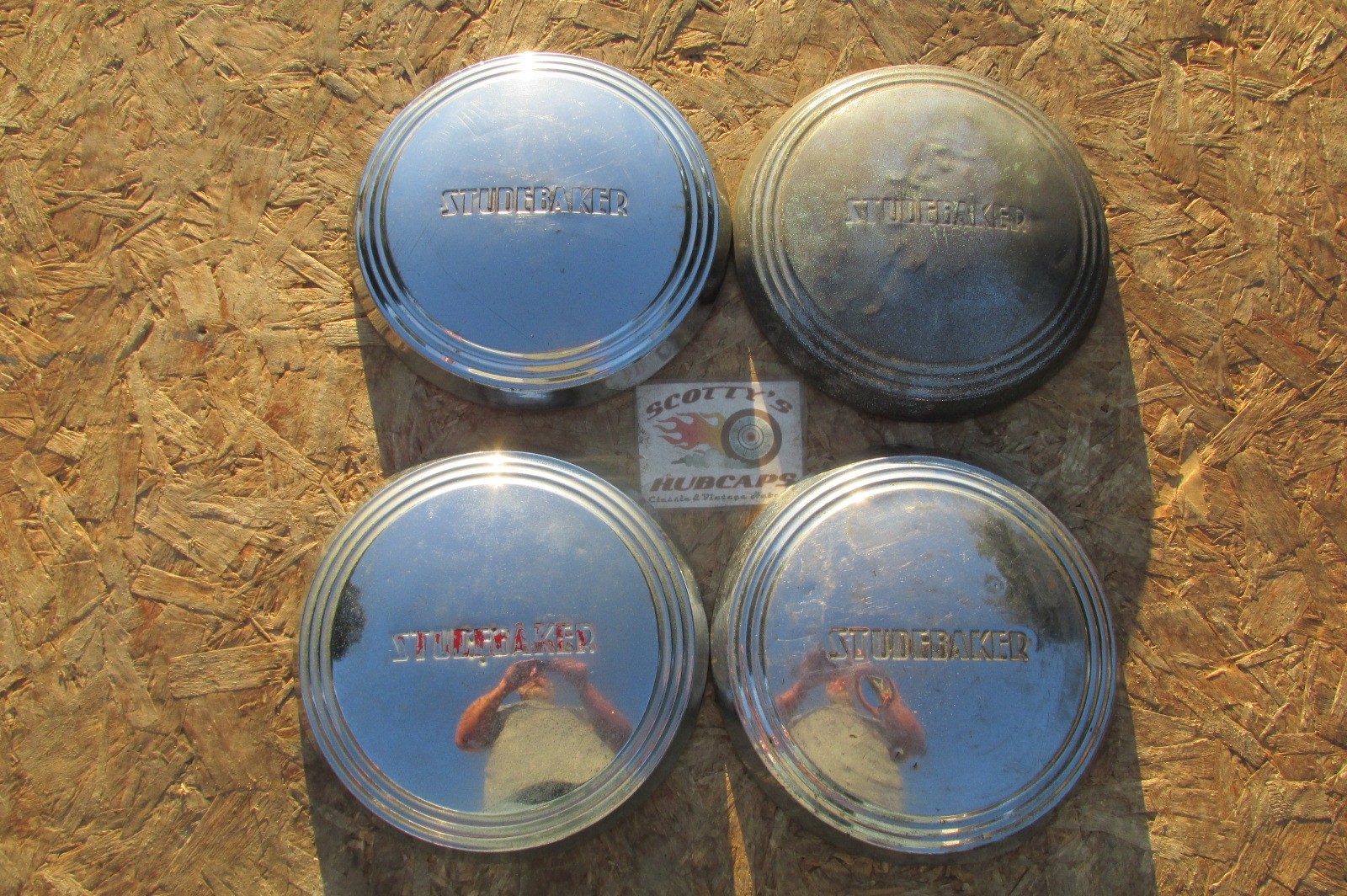 1938, 1939, 1940, 1941 STUDEBAKER CHAMPION, COMMANDER HUBCAPS, SET OF 4