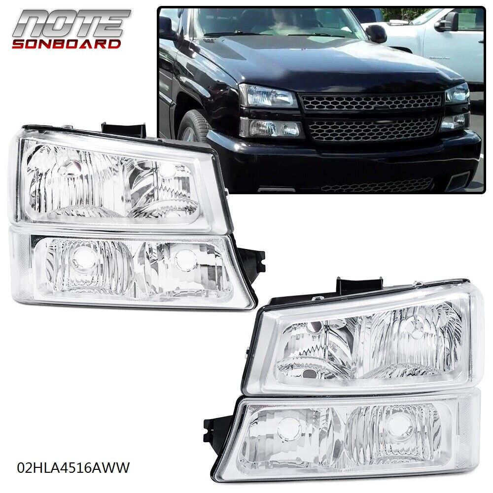 CHROME CLEAR HEADLIGHTS + SIGNAL BUMPER LAMPS FIT FOR 2003-2006 CHEVY SILVERADO