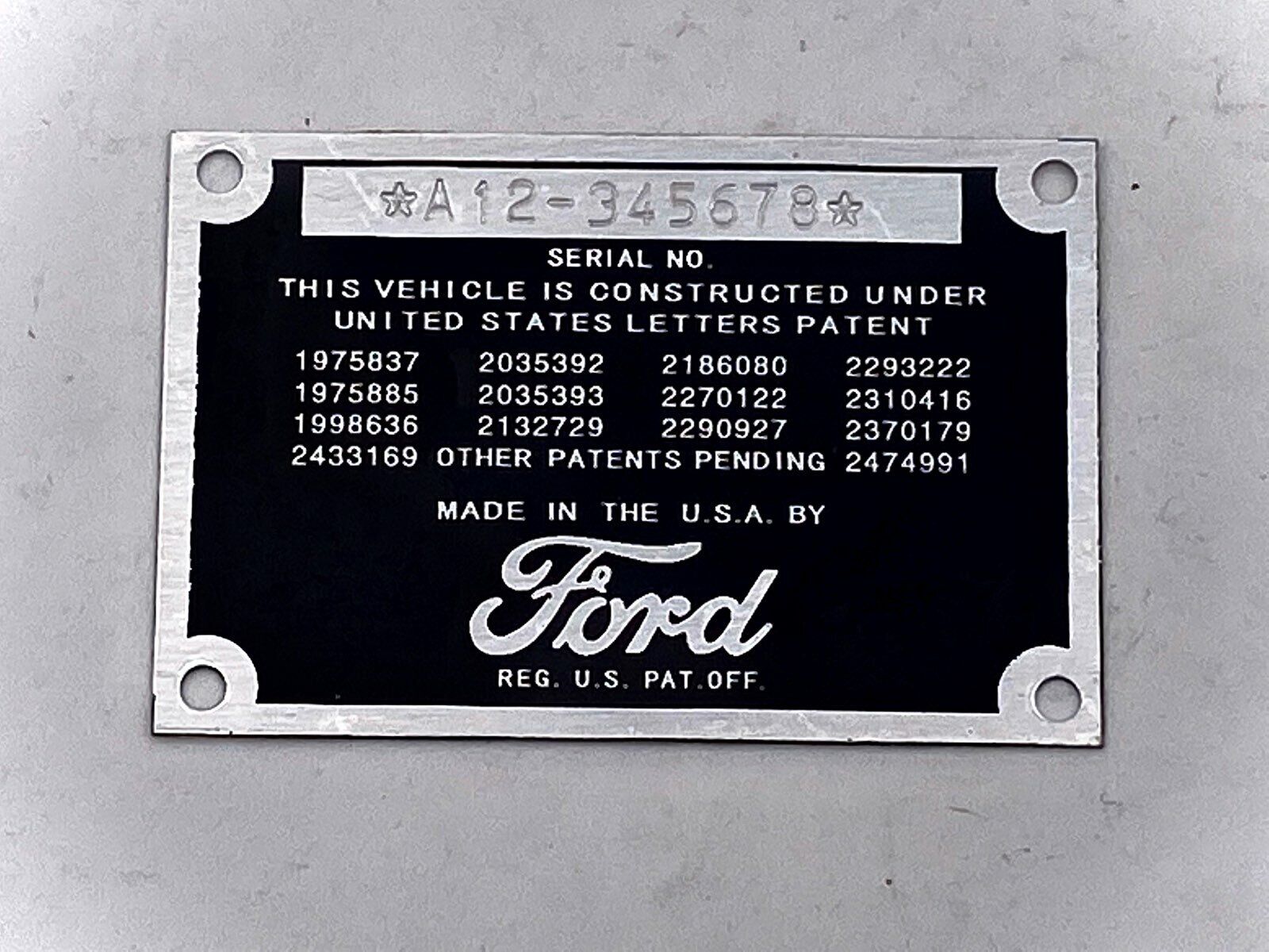 Stamped Ford data plate