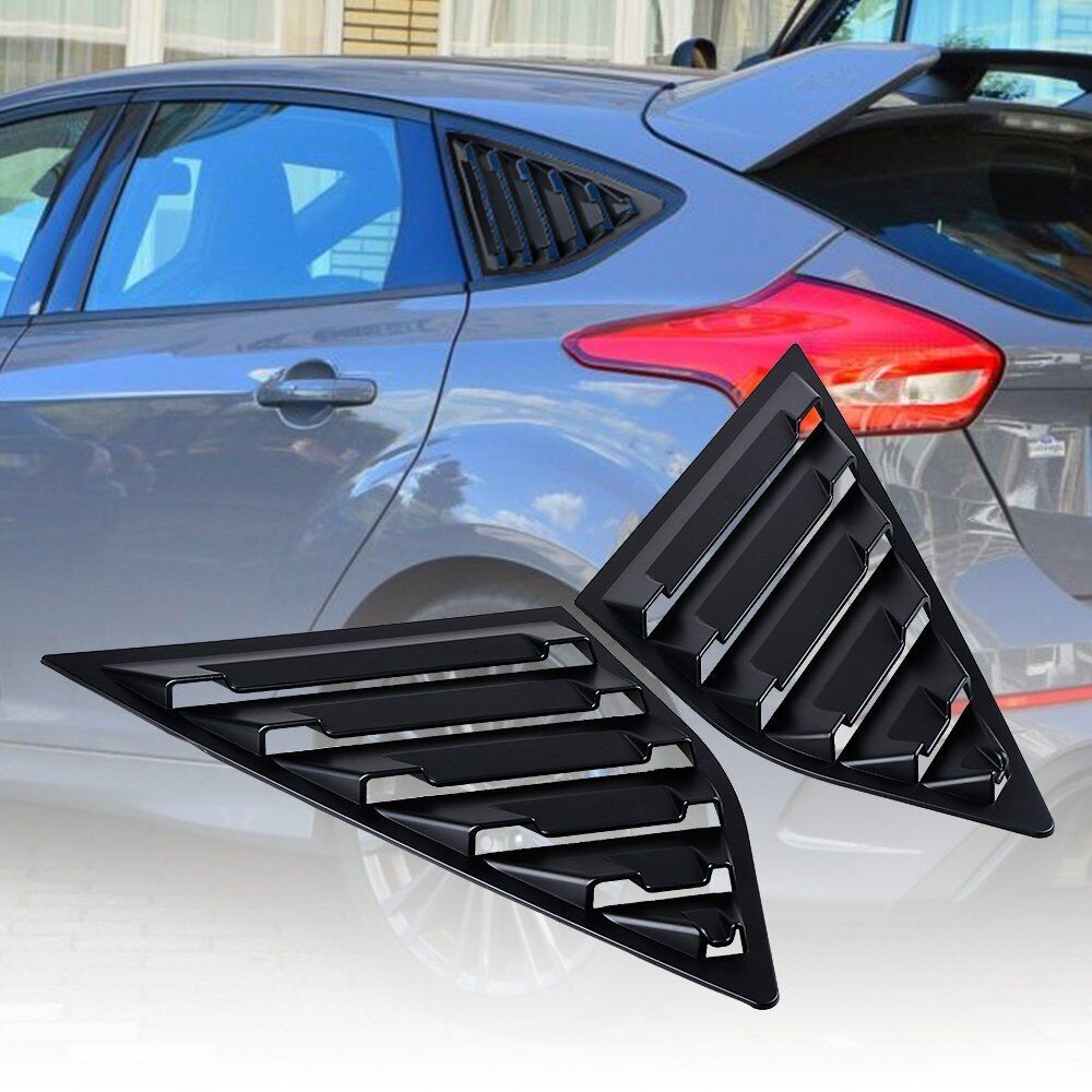 2X Black Rear Window Side Louvers Vent for 12-18 Ford Focus ST RS MK3 Hatchback