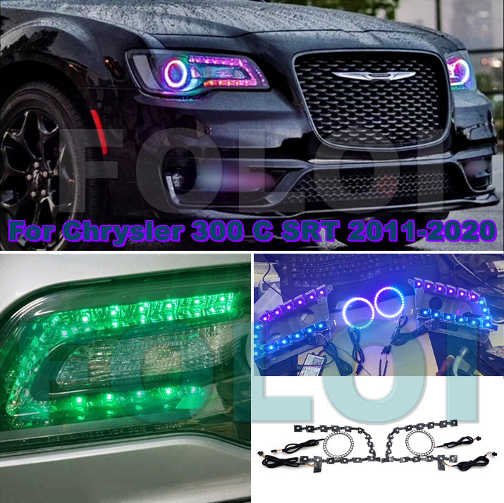 For 11-21 Chrysler 300 C S Headlight HALO KIT SET DRL RING RGBW PHONE APP REMOTE
