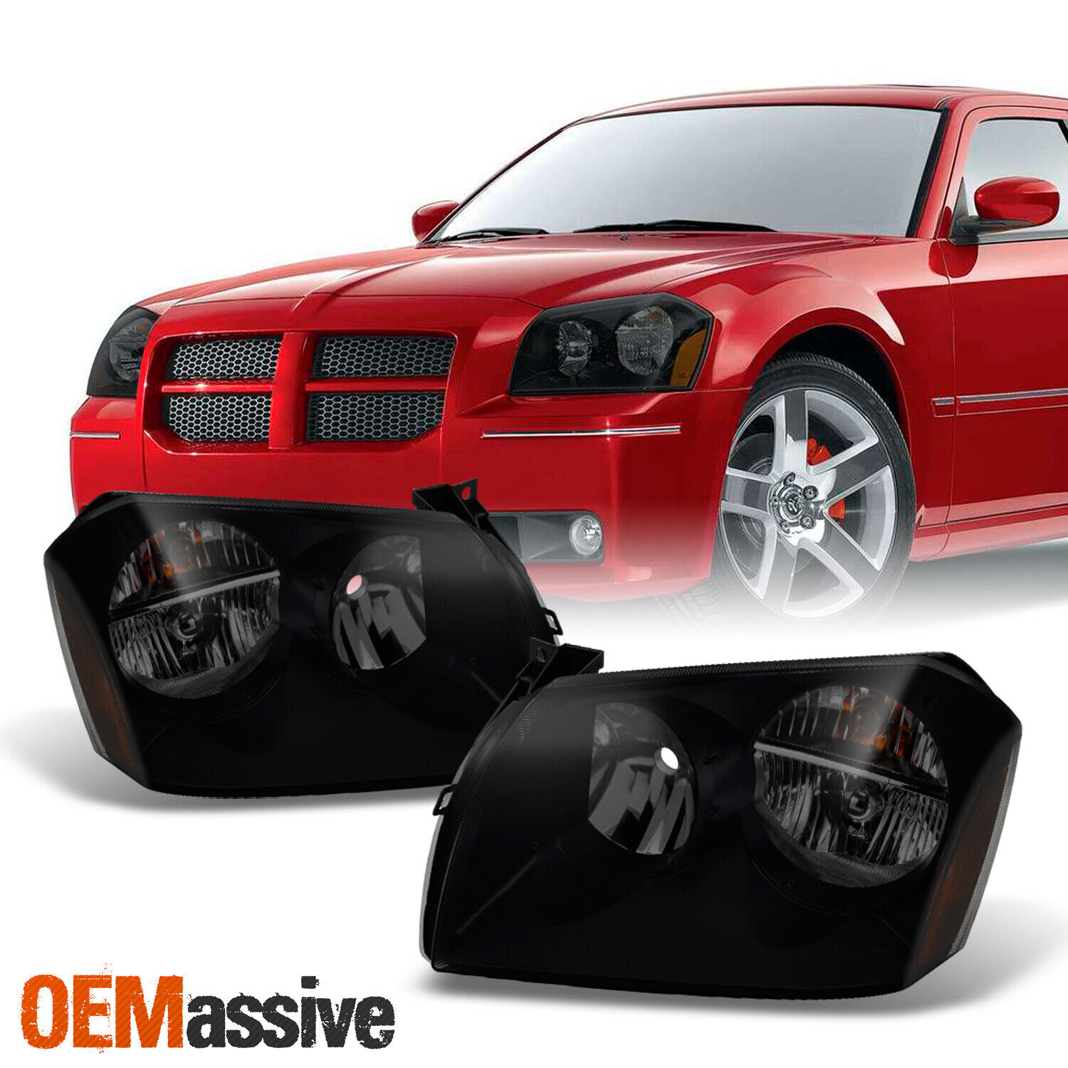 Fit 2005-2007 Dodge Magnum Black Smoke Replacement Headlights Left + Right