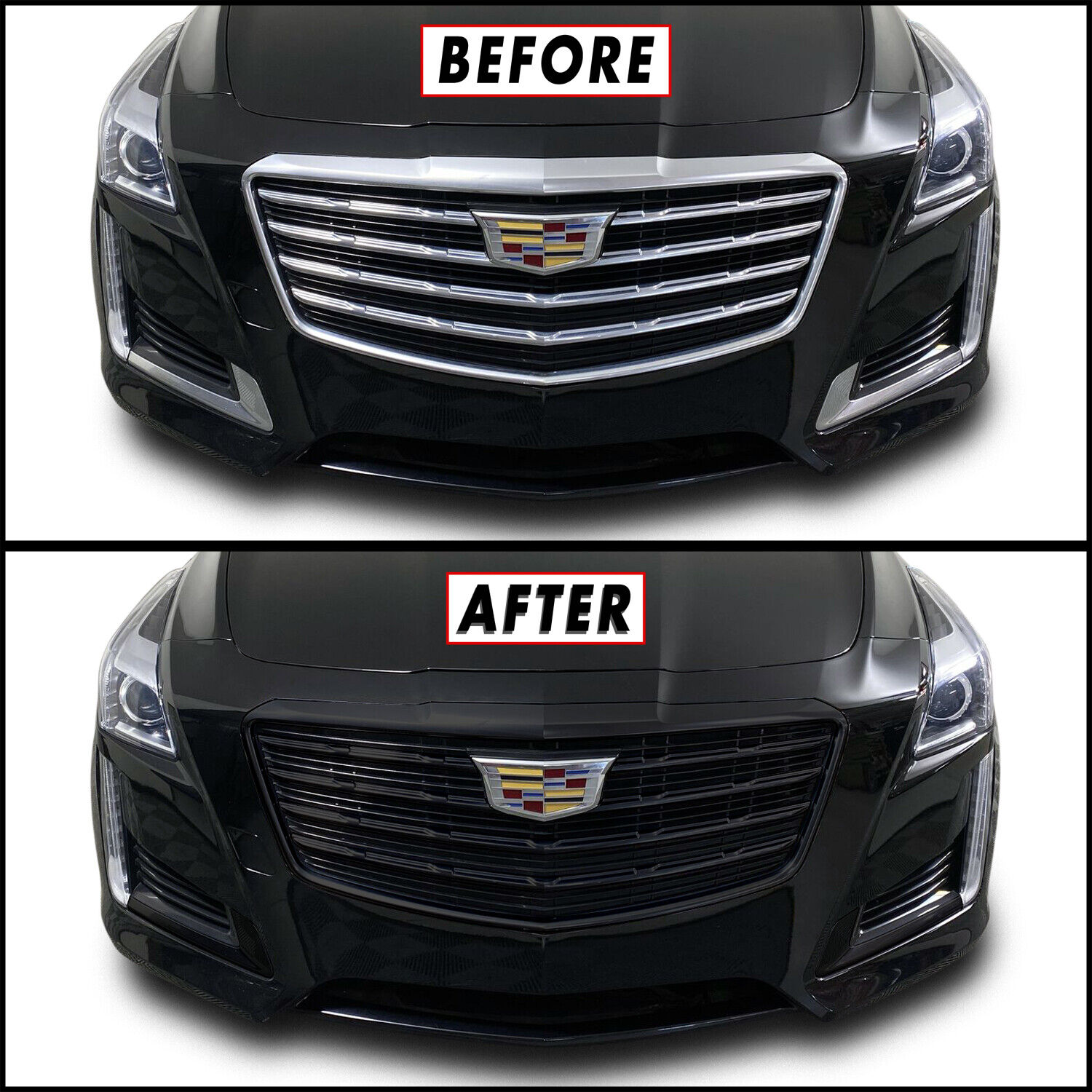 Chrome Delete Blackout Overlay for 2015-19 Cadillac CTS Full Front Bumper Grill