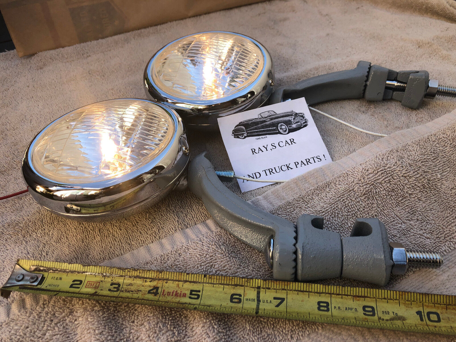NEW SET OF CLEAR 6 VOLT SMALL VINTAGE STYLE FOG LIGHTS AND GRAY BRACKETS 