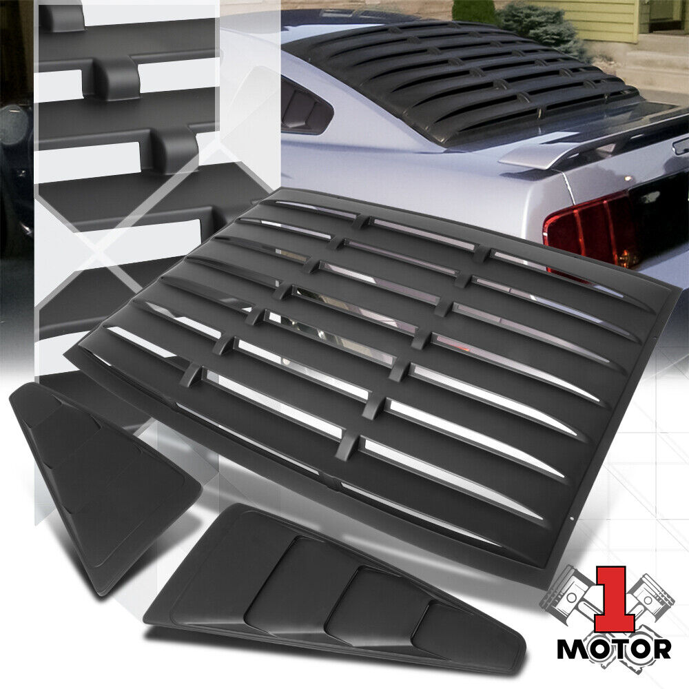 Black Rear+Side 1/4 Window Louvers Sun Shade Cover Vent for 05-14 Ford Mustang